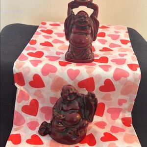 Happy Buddha Figurines Set of 2, Vintage
 Hot Red Cinnabar Resin,Made in China